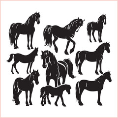 Silhouette Set of Horses Horse head bundle in Wild West Horses