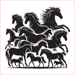 Silhouette Set of Horses Horse head bundle in Wild West Horses