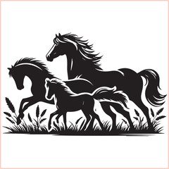 Silhouette Set of Horses Horse head bundle in Wild West Horses