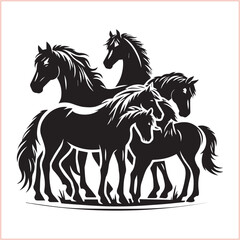 Silhouette Set of Horses Horse head bundle in Wild West Horses
