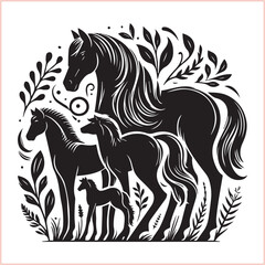 Silhouette Set of Horses Horse head bundle in Wild West Horses