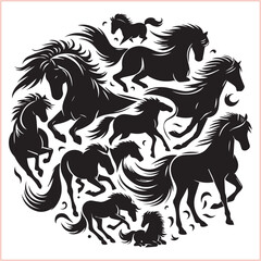 Silhouette Set of Horses Horse head bundle in Wild West Horses