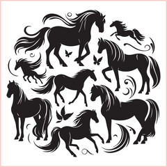 Silhouette Set of Horses Horse head bundle in Wild West Horses