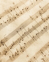Obraz premium Close-up of handwritten sheet music showcasing intricate musical notes and textured patterns