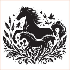 Silhouette Set of Horses Horse head bundle in Wild West Horses