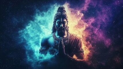 Vishnu floating in the cosmic ocean, balancing life and death with his divine touch, Vishnu, balance, cosmic ocean