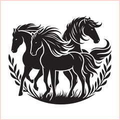 Silhouette Set of Horses Horse head bundle in Wild West Horses