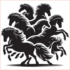 Silhouette Set of Horses Horse head bundle in Wild West Horses