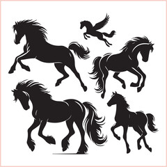 Silhouette Set of Horses Horse head bundle in Wild West Horses