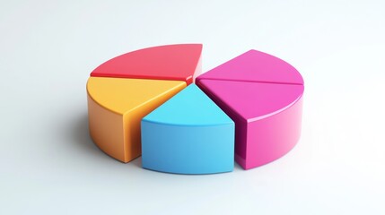 Fototapeta premium A segmented 3D pie chart with raised portions, set against a minimalist white background, emphasizing key data points and trends in business analysis.