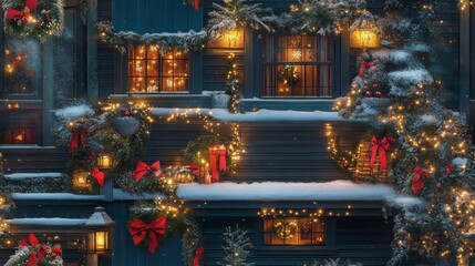 Obraz premium Craft Christmas Lanterns and Wreaths Design