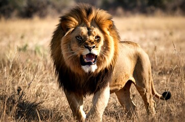 Fototapeta premium Sight of a beautiful and large lion alone in anger