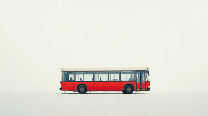 A vintage red bus parked on a quiet street with a clear sky and minimal distractions