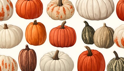 Various pumpkins isolated on a white background