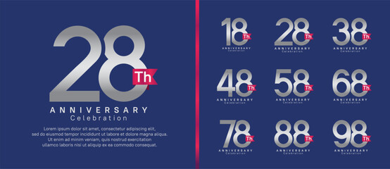 anniversary logo set. vector design silver color with pink ribbon can be use for celebration event