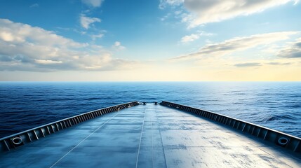 Obraz premium Ship Deck View - Sailing Towards a Cloudy Horizon