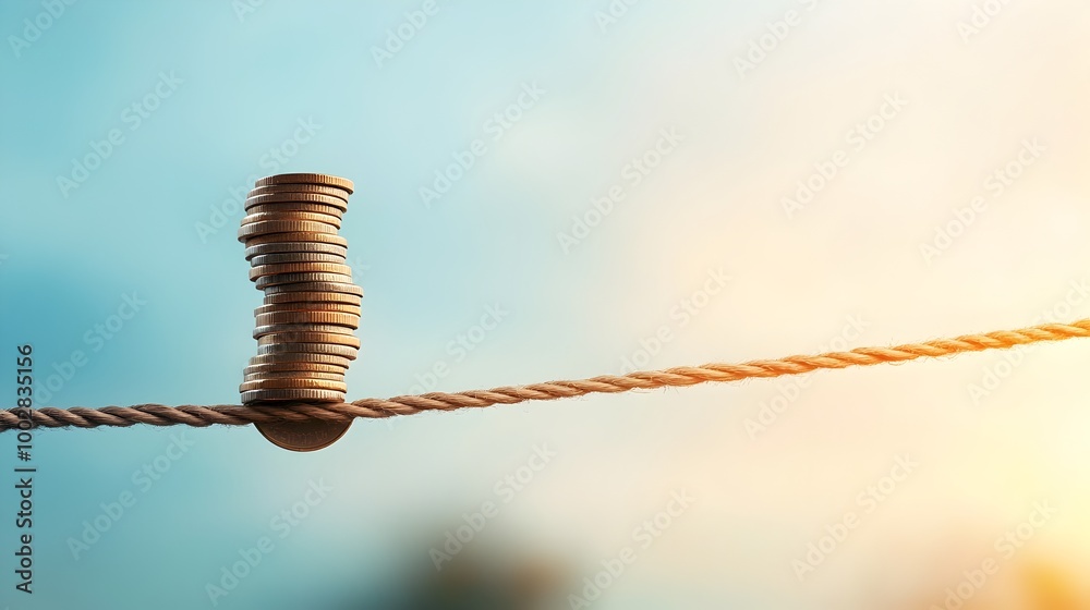 Aufkleber balancing coins on a tightrope the delicate interplay of risk and reward in business strategy this c