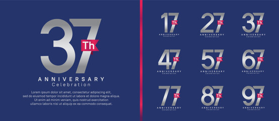 anniversary logo set. vector design silver color with pink ribbon can be use for celebration event