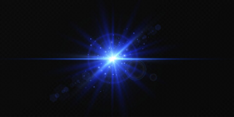 Glow effect. Blue glowing particles, stars. Vector illustration.Vector transparent sunlight special lens flare light effect.	