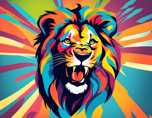 Fototapeta premium colorful lion head with cool isolated pop art style background