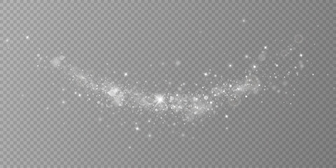 Sparkling magical dust particles. Dust sparks and white stars shine with a special light. Shiny elements on a transparent background.	