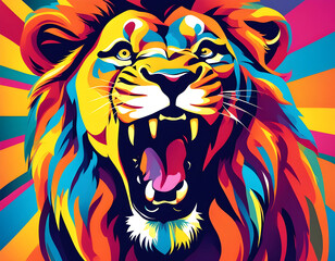 Fototapeta premium colorful lion head with cool isolated pop art style background