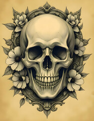 Obraz premium Ornate Skull Surrounded by Flowers