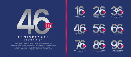 anniversary logo set. vector design silver color with pink ribbon can be use for celebration event