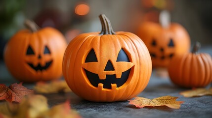 Fototapeta premium Cheerful Halloween party scene with playful carved pumpkins bright and fun the promise of a lively filled with the spirit of the autumn holiday season