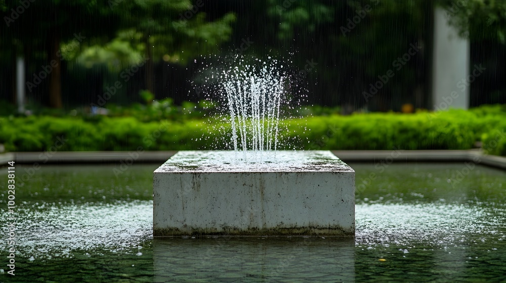 Aufkleber Cascading fountain with water flowing in controlled patterns symbolizing both the beauty and energy of nature s fluid dynamics  The architectural structure and symmetrical design create a mesmerizing
