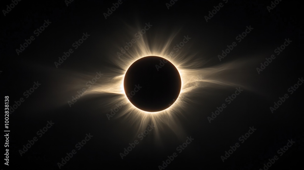 Wall mural a total solar eclipse, with the sun corona glowing in a ring around the moon, casting a surreal glow