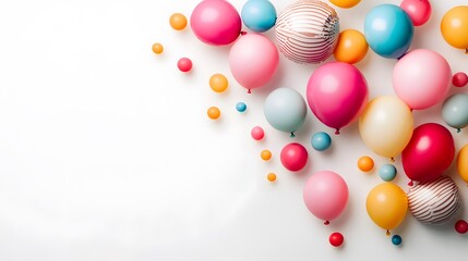 Playful balloons of various colors on a simple white background.