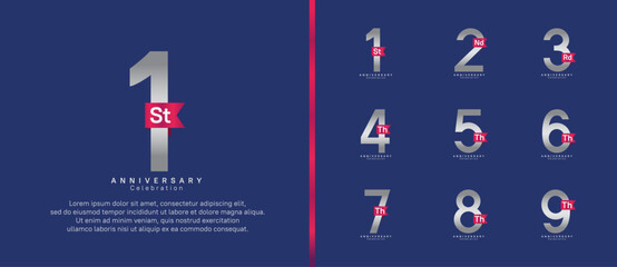 anniversary logo set. vector design silver color with pink ribbon can be use for celebration event