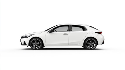 Obraz premium A sleek white hatchback parked against a plain white background, showcasing its modern design