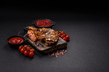 Duck leg baked with apples and sauce