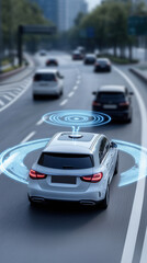 Fototapeta premium Autonomous car on road with advanced technology and connectivity features