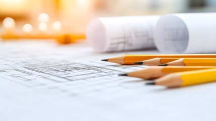 Blueprint with drafting tools, emphasizing the design process in architecture.