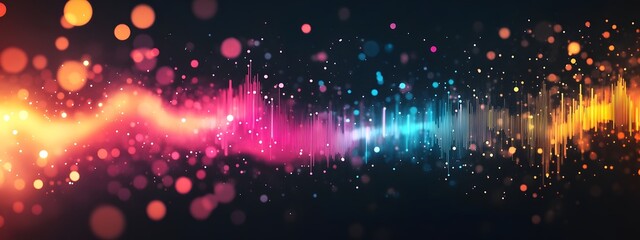 Fototapeta premium A digital illustration of colorful sound waves on a black background, representing data visualization and analytics in marketing