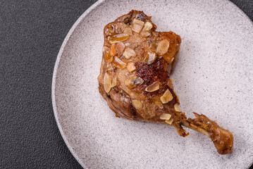 Duck leg baked with apples and sauce