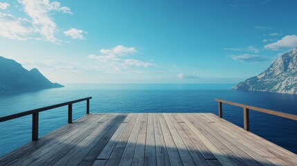 Standing on a wooden viewing platform, the ocean extends infinitely ahead