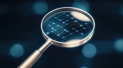 Exploring hidden insights in cyberspace with a magnifying glass over a vibrant digital landscape