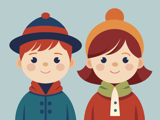 Cute Boy and Girl in hats and coats
