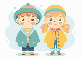 Cute Boy and Girl in hats and coats