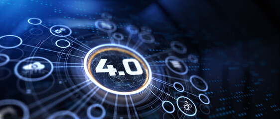 Industry 4.0 smart innovation automation technology concept on screen.