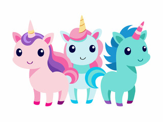 Cute Cartoon Unicorns isolated on a white background
