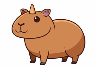 Cartoon Capybara with Unicorn horn isolated on a white background