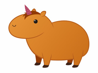 Cartoon Capybara with Unicorn horn isolated on a white background