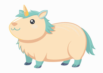 Cartoon Capybara with Unicorn horn isolated on a white background