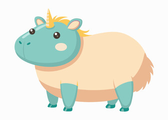 Cartoon Capybara with Unicorn horn isolated on a white background