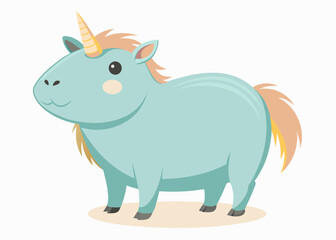 Cartoon Capybara with Unicorn horn isolated on a white background